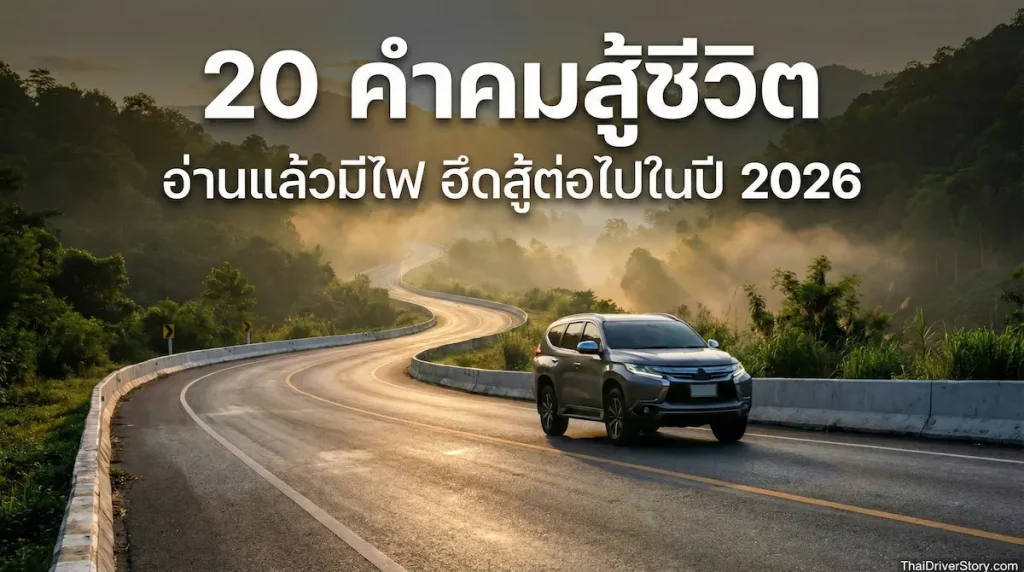 ภาพปกบทความ รวมคำคมสู้ชีวิต คนหลังพวงมาลัย และแคปชั่นให้กำลังใจคนขับรถ ภาพรถวิ่งบนถนนภูเขาสวยงามยามพระอาทิตย์ขึ้น